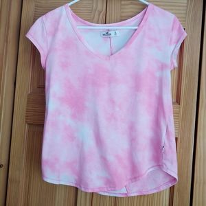Hollister Pink Tie Dye V-Neck Shirt